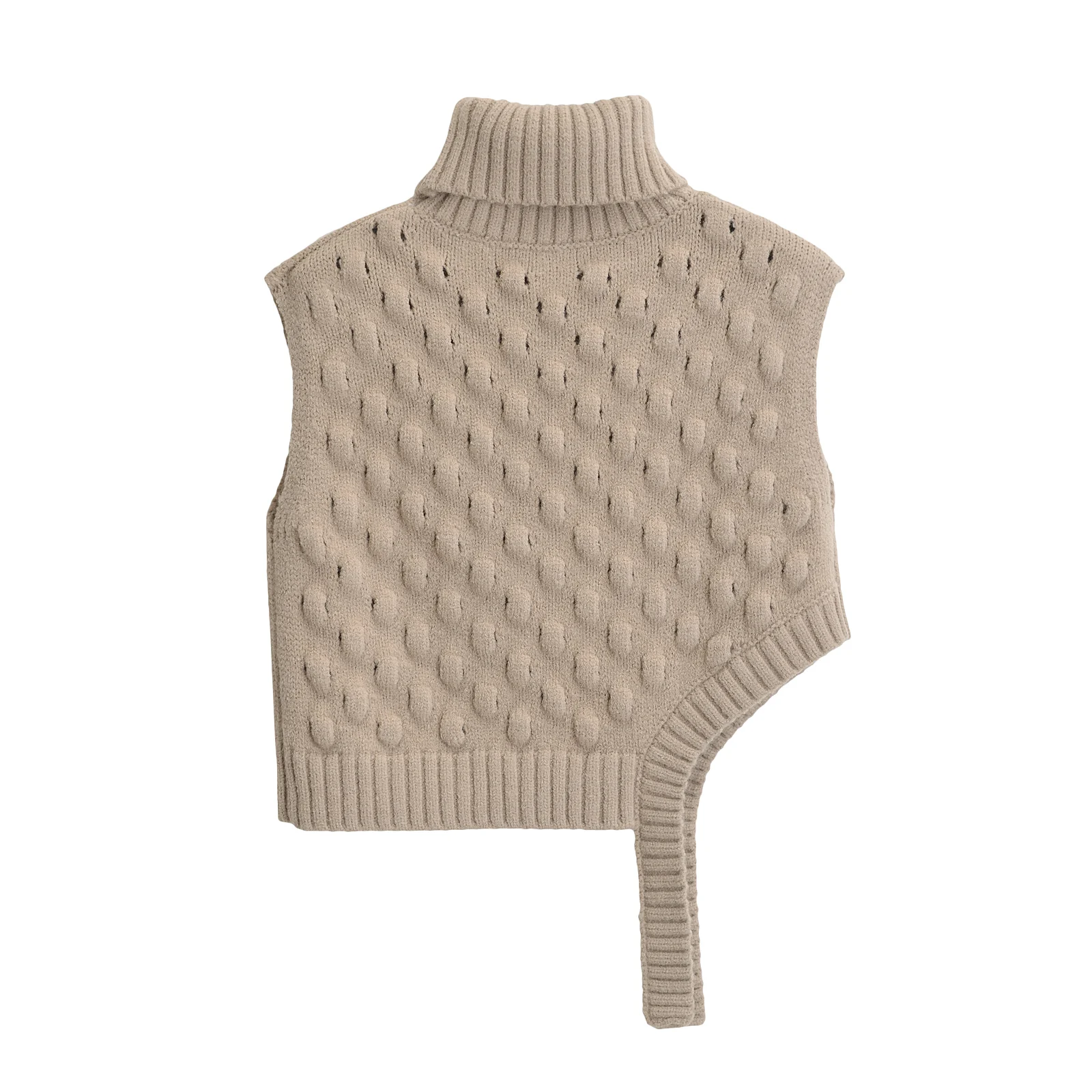 Turtleneck Collar Khaki Color Asymmetrical Design Casual Fashion Sweater Vest for Women