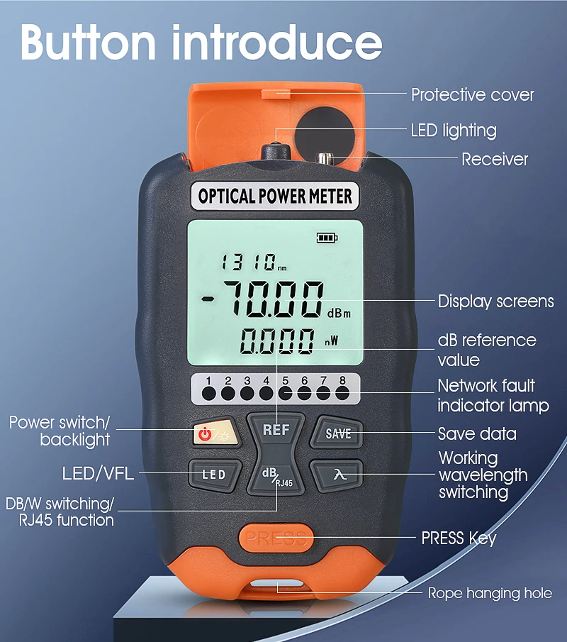 COMPTYCO Good price Handheld Fiber Optic Tester A-D7/D5 OPM with LED and RJ45 tester Fiber Optic Equipment Optical Power Meter manufacture