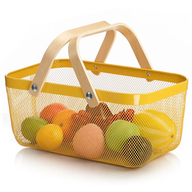 Portable Picnic Food Fruit Vegetables Sundries Metal Mesh Storage Basket factory