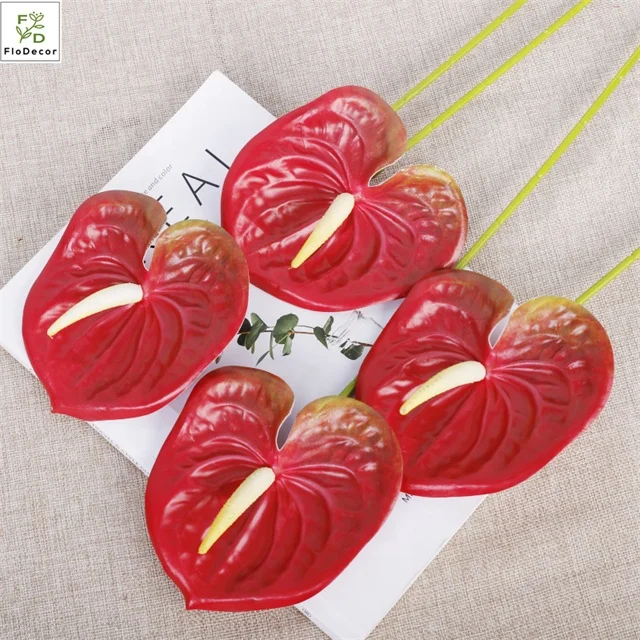 Wholesale Artificial Plastic Anthurium Flowers Real Touch Plant for Home Wedding Party Decoration Table Centers Piece