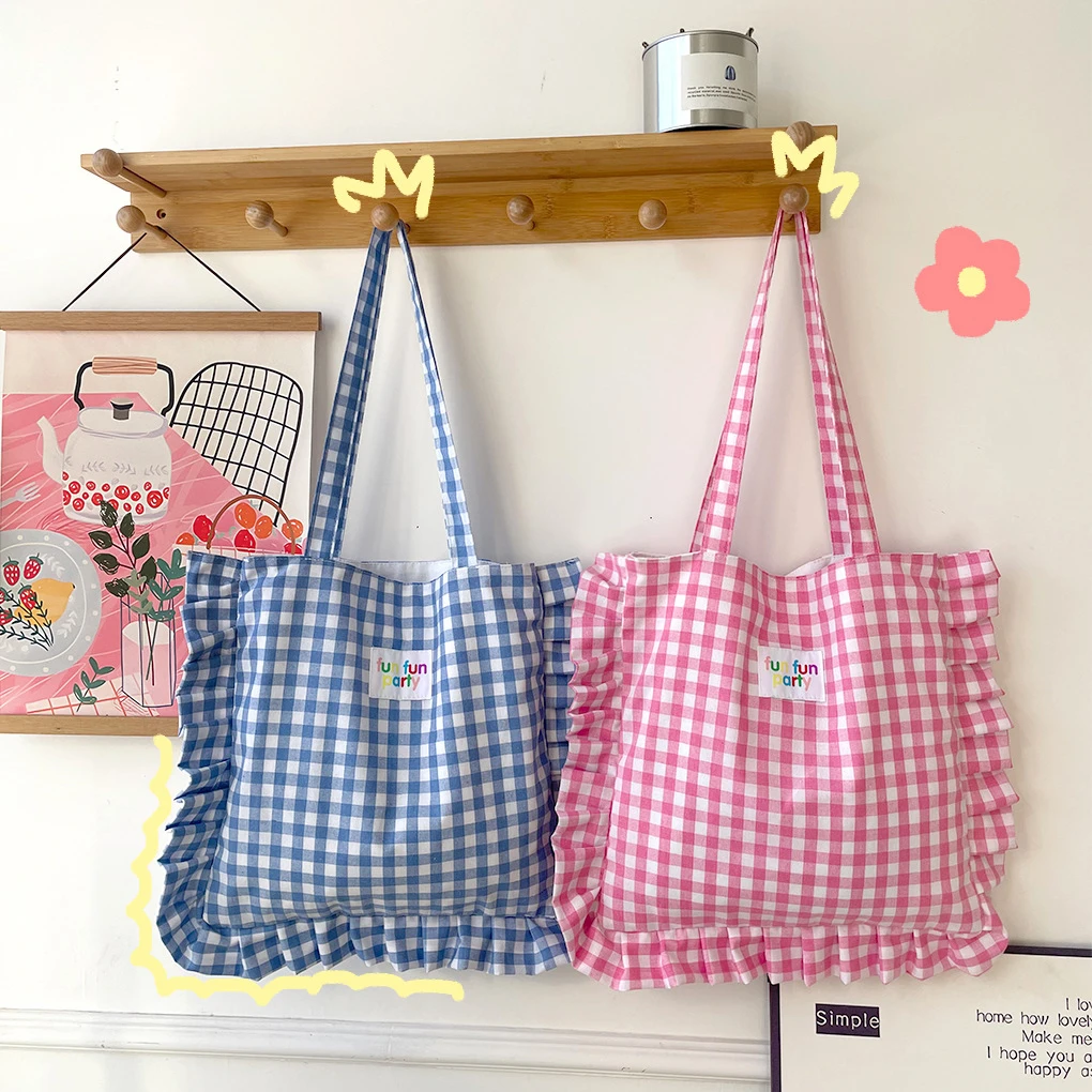 Beach Bag Gingham Pattern Girls' Outdoor Travel Summer Daily Fabri, Wholesale & OEM/ODM Welcome