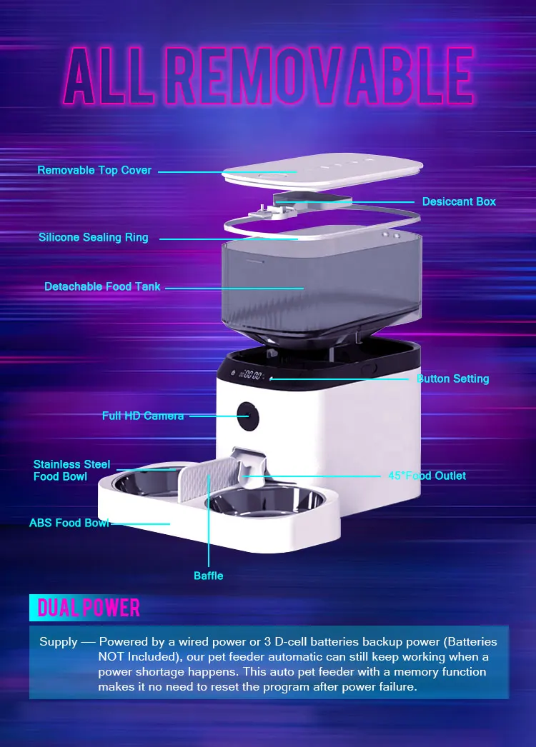 Tuya Dog Cat Smart Pet Feeder Wifi Mobile Phone App Remote Control