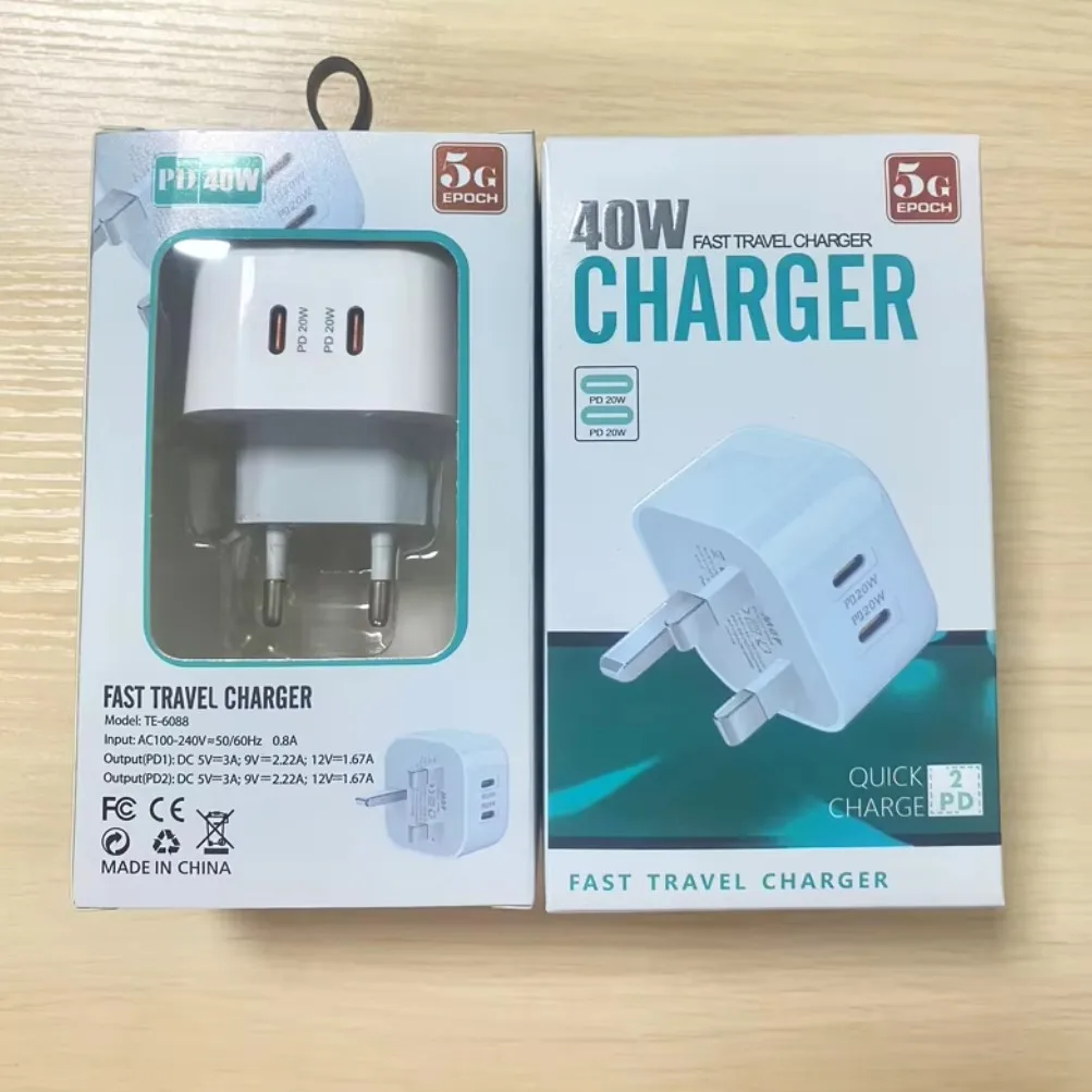 40W PD3.0 Quick Charge Bundle: 2-Port Power Bank + 20W SuperFast Wall  Charger (Type-C Compatible) for iphone15/16 pro max