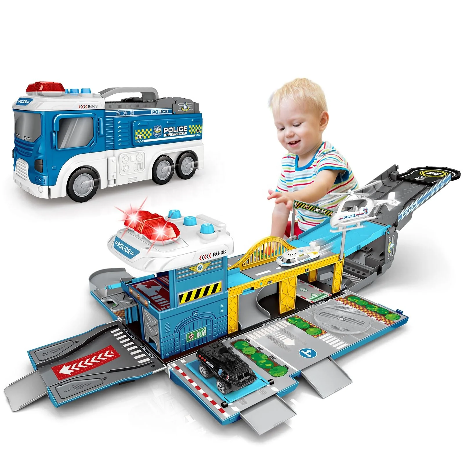 Toddler Car Toys for Years Old Boys Girls, Transporter Truck with  Sound Light, Toy Vehicle