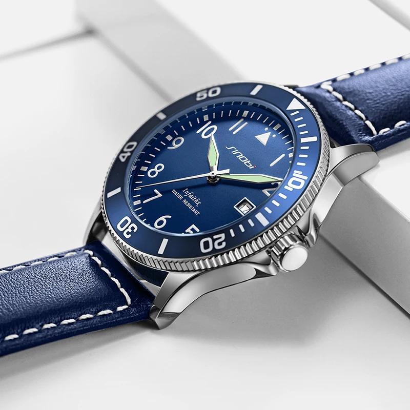 Часы наручные Sinobi S9871G мужские спортивные, спортивные роскошные светящиеся с ремешком из натуральной кожи, с календарем и циферблатом, 2023