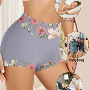 5-Piece Women's Underwear Printed High Waist Multi-Color Triangle Briefs Rose Sexy Splicing Large Size Wholesale Underwear