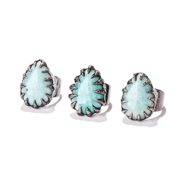 New arrival Punk Style Natural Stone Ring Soldering Amazonite Ring Jewelry Gemstone Quartz Rings for Men