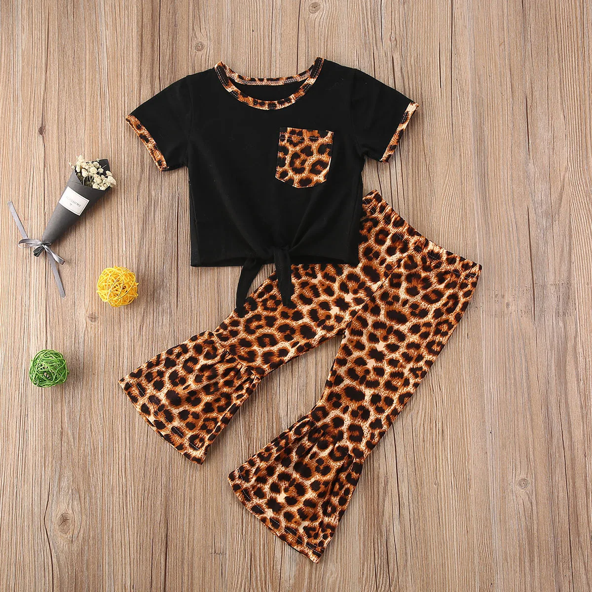 Baby Girl Clothes Kids Short Sleeve Tops Leopard Flared Pants