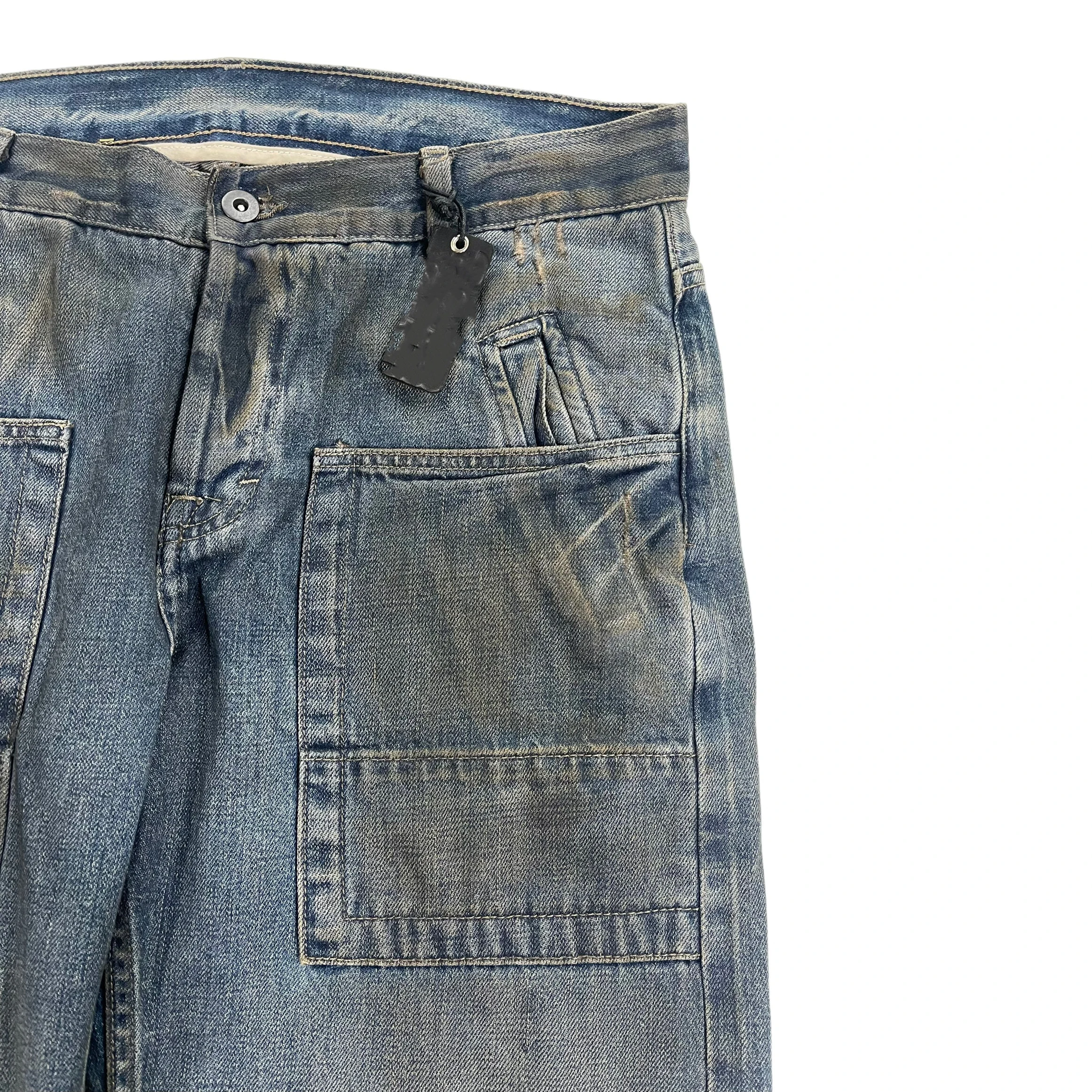 Vintage Washed Distressed Denim Jeans Mud Wash Wax Coated Loose 