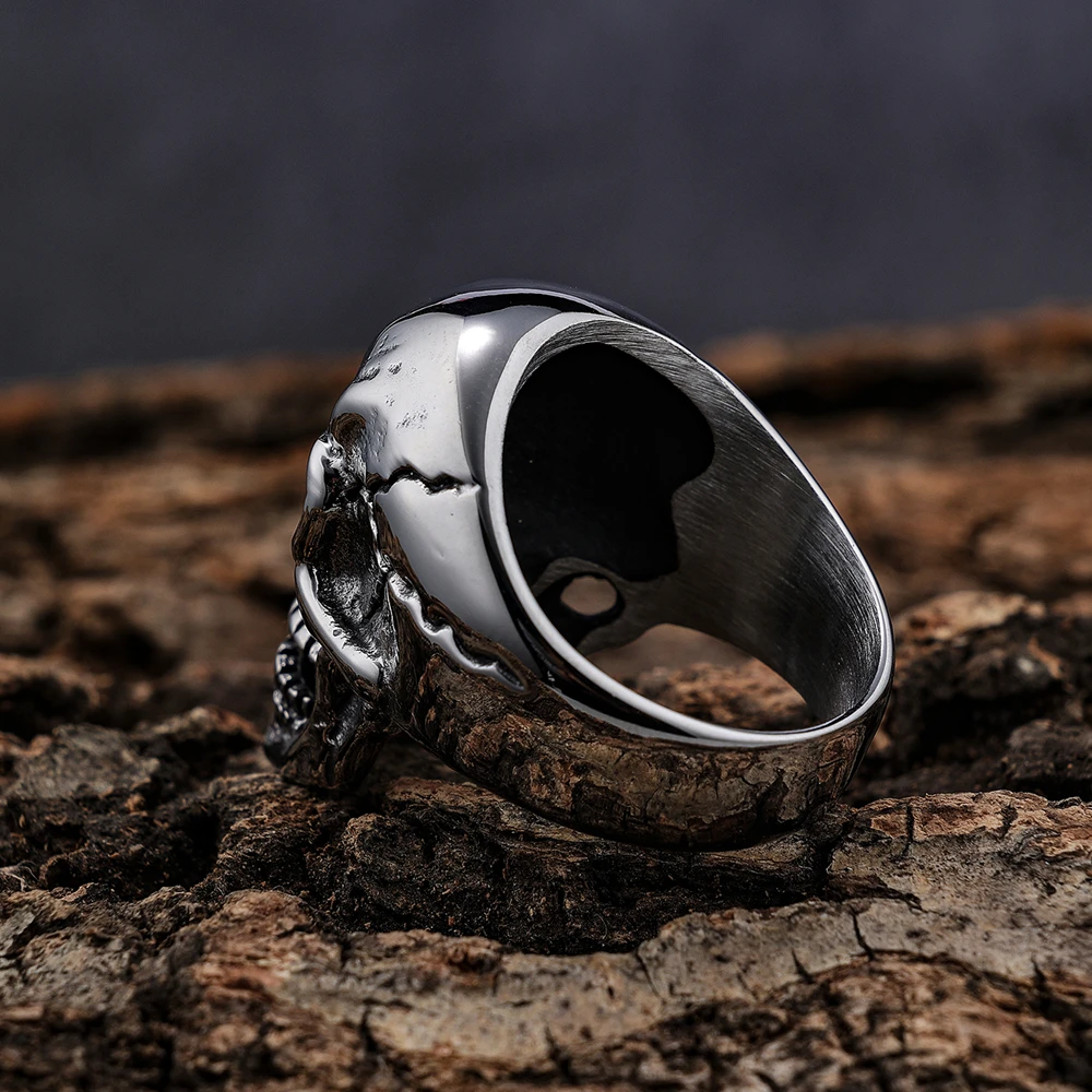 MOWEN Men's Stainless Steel Vintage Biker Ring – Black FTW Middle Finger Design - View #13