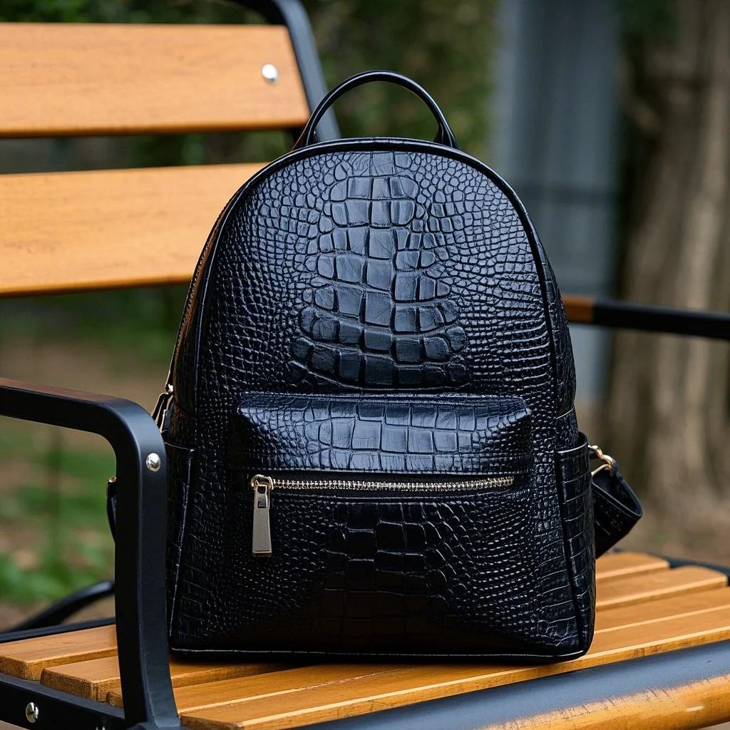 Wholesale Factory  Multi-functional Minimalist Vegan Leather Handcrafted Alligator Skin Travel Backpack for Men Women