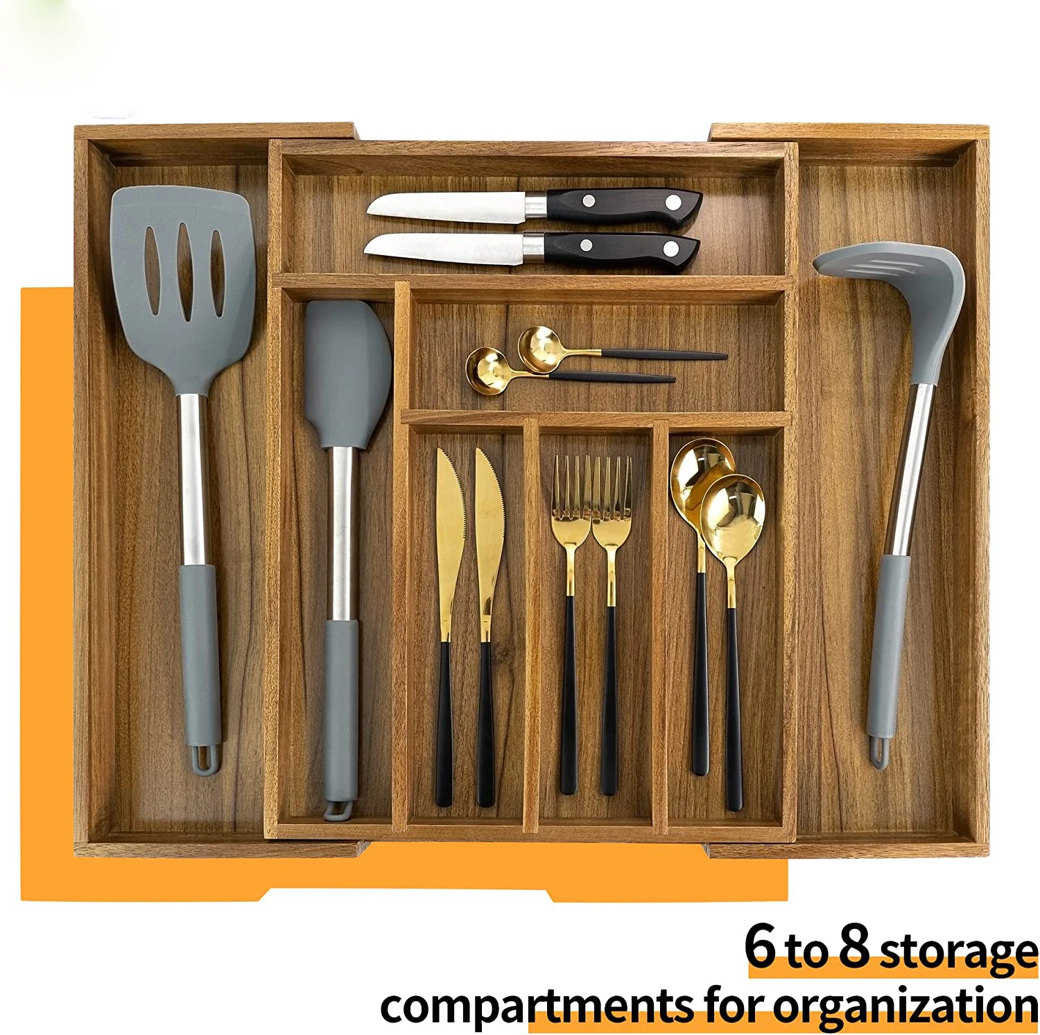 product acacia kitchen drawer organizer silverware organizer utensil holder and cutlery tray with grooved drawer dividers-3