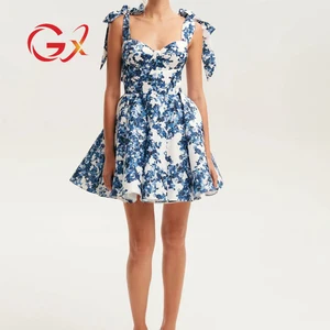 GX2507 Fashion Summer Sexy Nigh Club Dresses Women Clothing Boutique Sleeveless Lace-up A-line Mini Dress