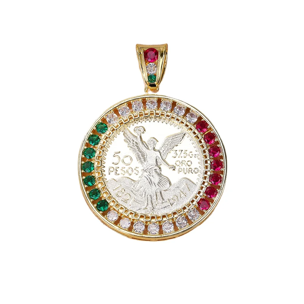 어린이 종교 성지 펜던트 50 멕시코 페소 골드 코인 디자인 베젤 세팅 지르콘 황동 소재| Alibaba.com