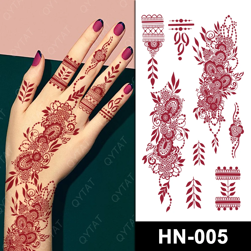 Rose Henna Flower Temporary Tattoos For Women Half Sleeve Girls Fake Jewels  Peony Tattoos Sticker Black 3D Orchid Forearm Tattos - AliExpress