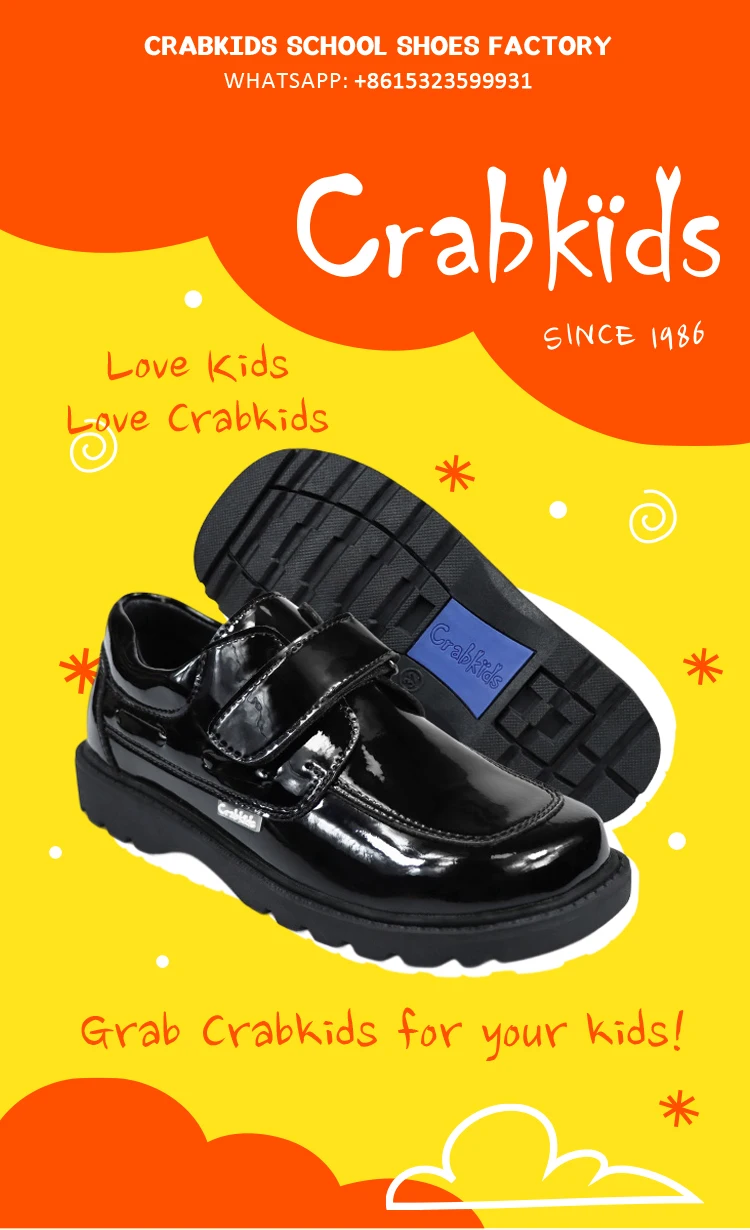 Crabkids Custom Stock Boys Black Kids Dress Shoes Hot Selling Back To