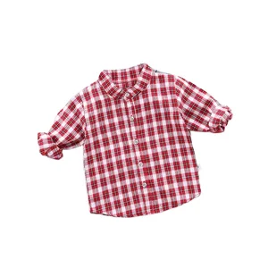 Customizable Hot Sale Boys Plaid Shirt Turn-Down Collar Long Sleeve Boys Clothes Set