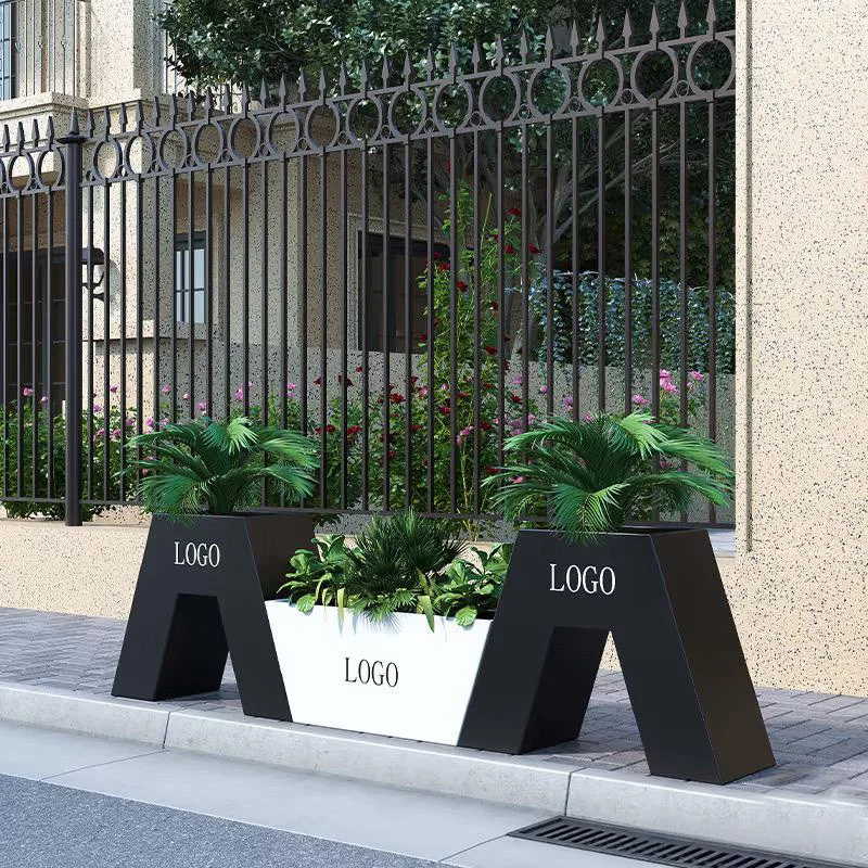 Stainless steel irregular flower boxes in the residential area