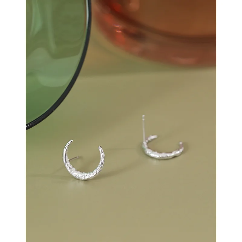 Fashion Designer 925 Sterling Silver Wholesale 18k Gold Plated Moon Stud Earrings(图2)