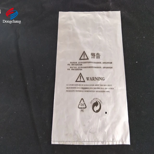 Multiple Sizes and Black Ink Print LDPE Plastic Bag with Warning Languages