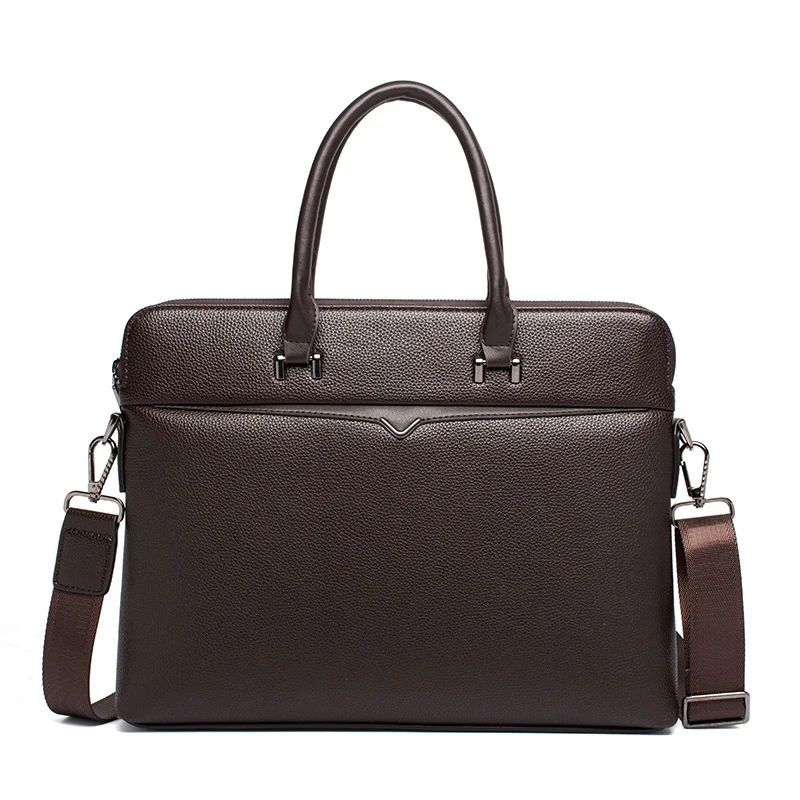 Mens High Quality PU and Metal Business Bags with Shoulder Strap Waterproof Briefcase Leather Laptop Bag