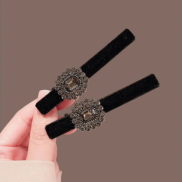 Alloy Velvet Hairgrips Rhine-diamond One-line Bangs Clip Elegant Advanced All-match Hairpin