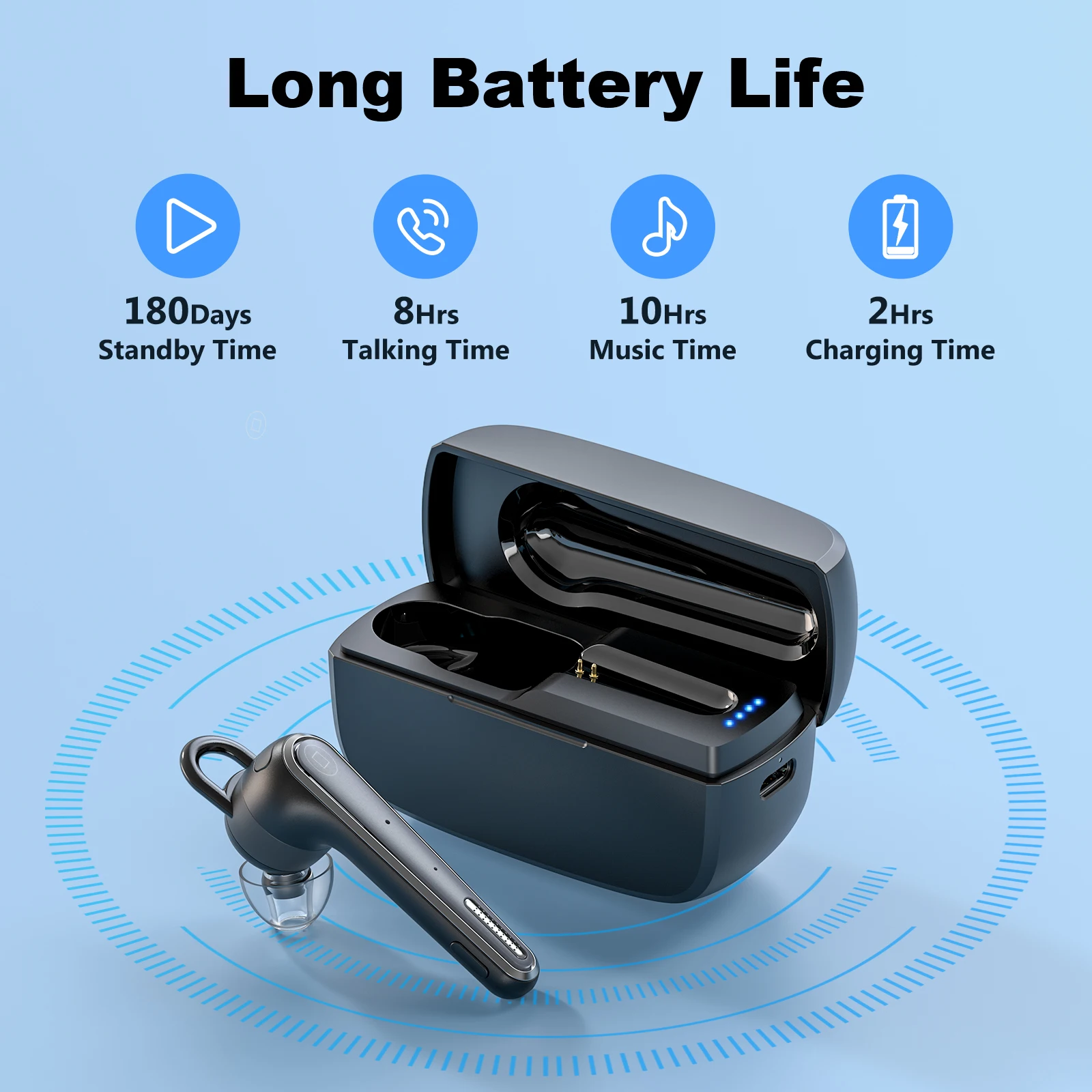 M52 Bluetooth Headset Wireless Bluetooth Earpiece with 500mAh Charging Case 50 Hours Talking Time for IOS Android Cell Phone