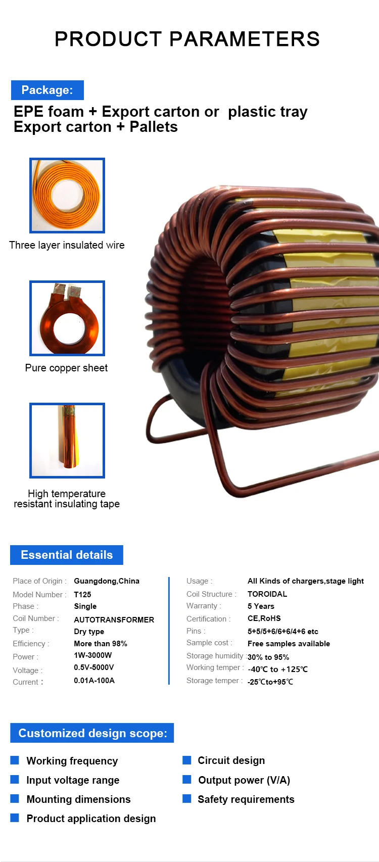 Customized High Current Toroidal Winding Ferrite Inductor 10uh Toroidal ...