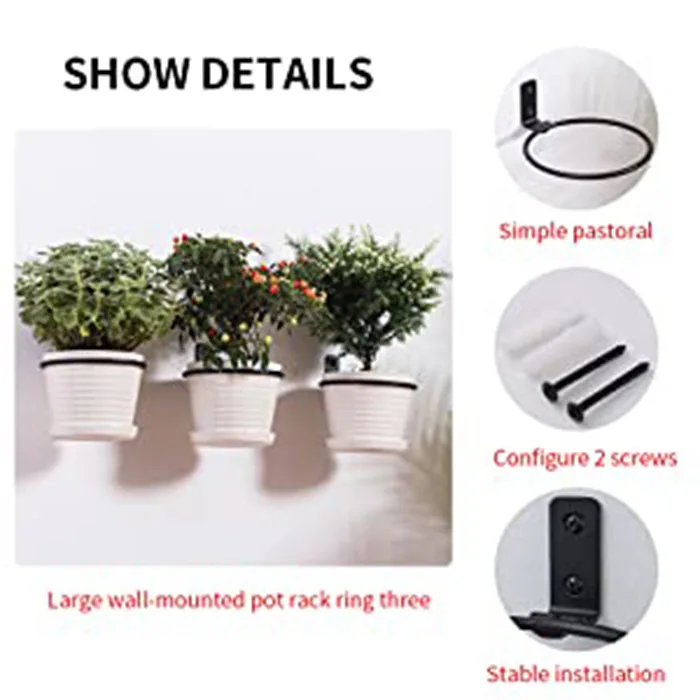 Plant Hanger Adjustable Bracket Circles Decorative Planter Porch Hook  Outdoor Black Metal Pot Rings Hangers Round Wall Mount