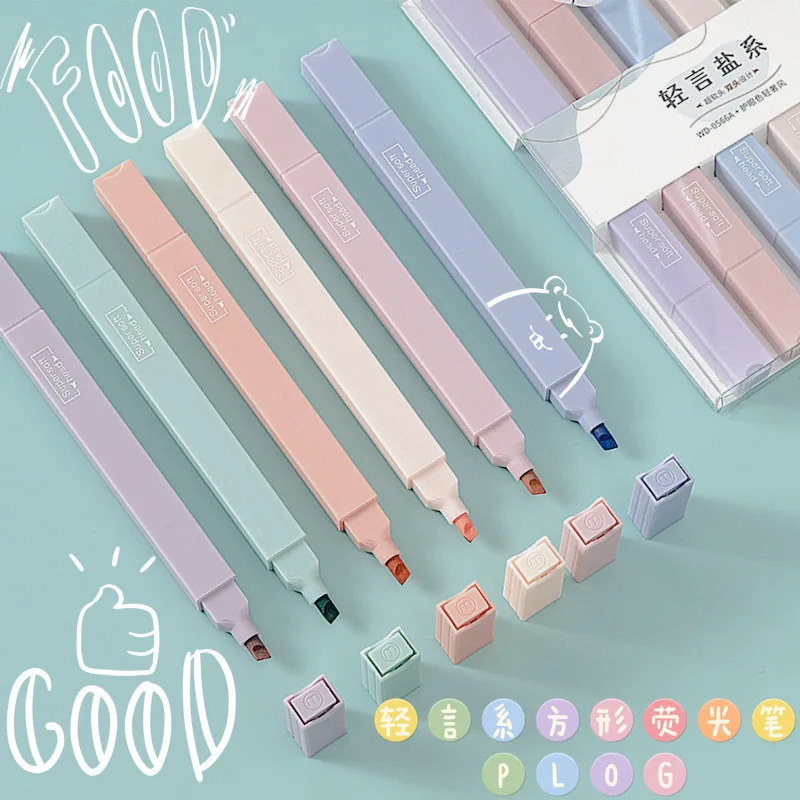 Mini Highlighter Set Macaron 6 Color Light Color Highlighter Student Mark Eye Protection Cute Stationary