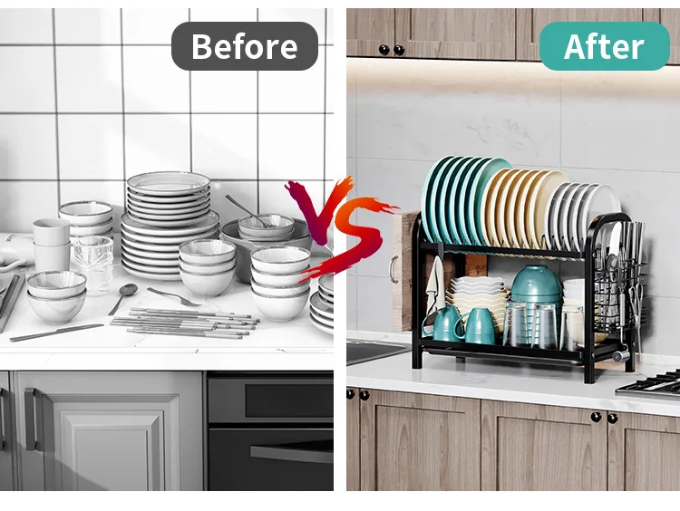 Kitchen Multifunctional Standing Type Drying Dish Rack Chopsticks and Knife Storage Box Holder