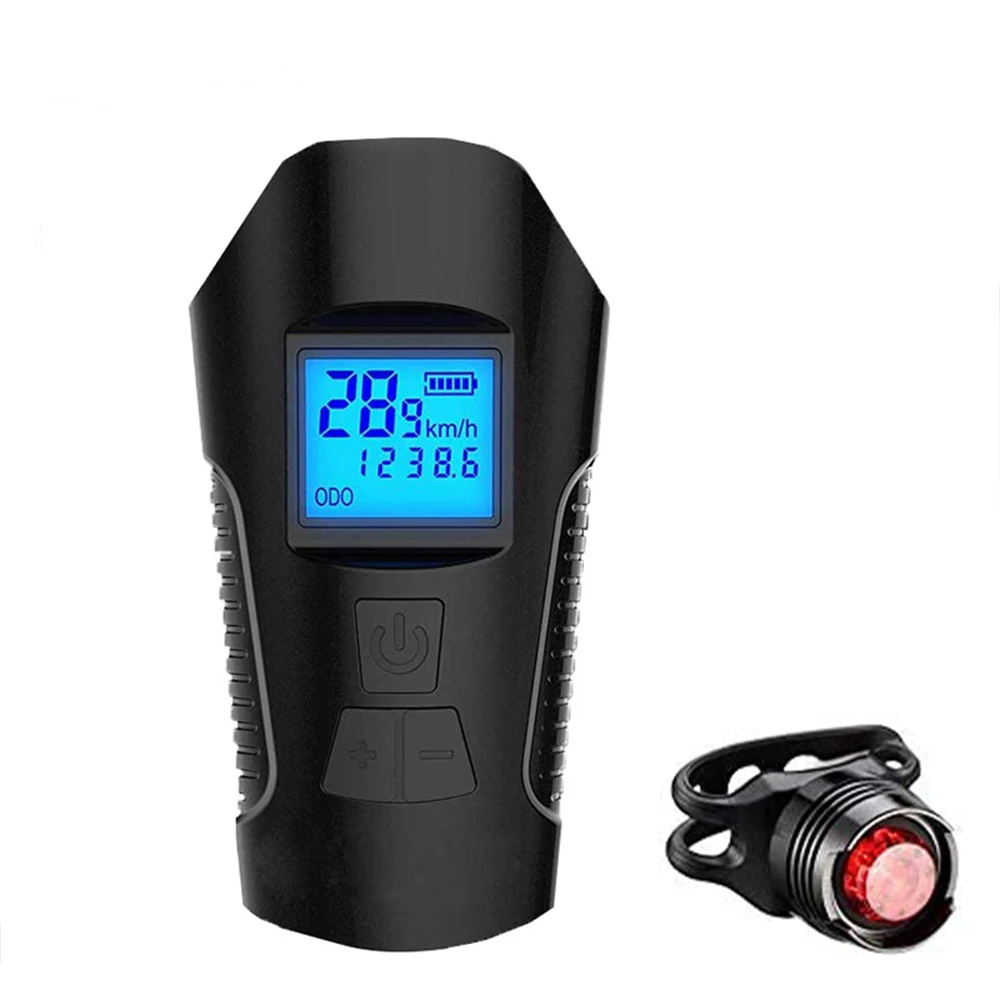 Waterproof Rainproof Speedometer Odometer Cycle Light 120db Horn Speaker USB Rechargeable Bike Front Light With Bicycle Computer