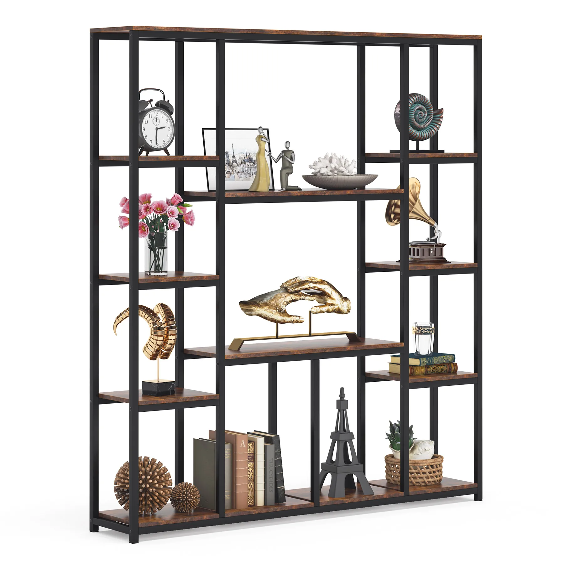 Bücherregal Mit 5 Ebenen, 150 Cm Hoch | Rustikales Industriedesign, Holz & Metall, Trägt Bis 22,7 Kg Pro Regal – Für Wohnzimmer, Büro