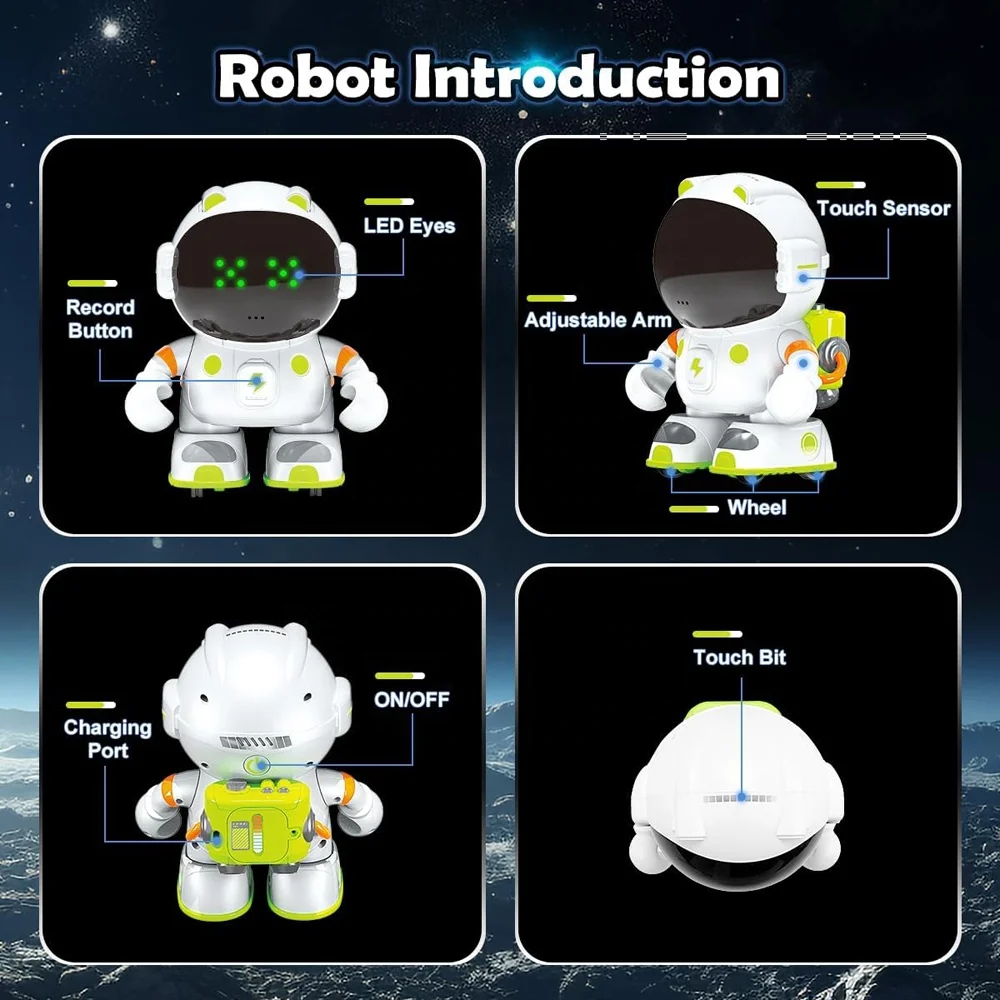 Intelligent Spaceman Robot Toy Kids Dancing Singing Talking Dialogue Voice Control Touch Sensing Smart Toy Robot with LED Lights