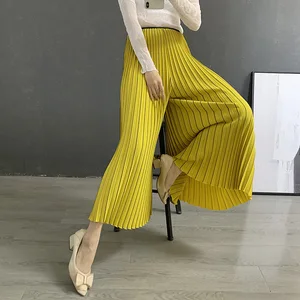 Miyake Pleated Pants Women's Summer Casual Style Nine-point Pants Fashion Loose Wide-leg High-waisted Straight Pleated Pants