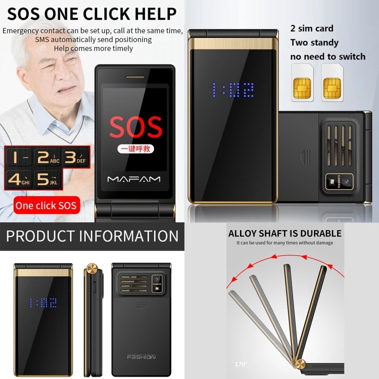 Cheap Price Mafam F120 Flip Phone 2.4 Inch 5800mah Battery Dual Sim Big