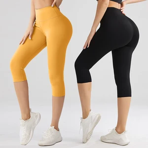 Super High Waist Side Pocket Biker Shorts XL Nylon Fitness Leggings Knitted Yoga Wear Tummy Control Stock Wicking Pattern Adults