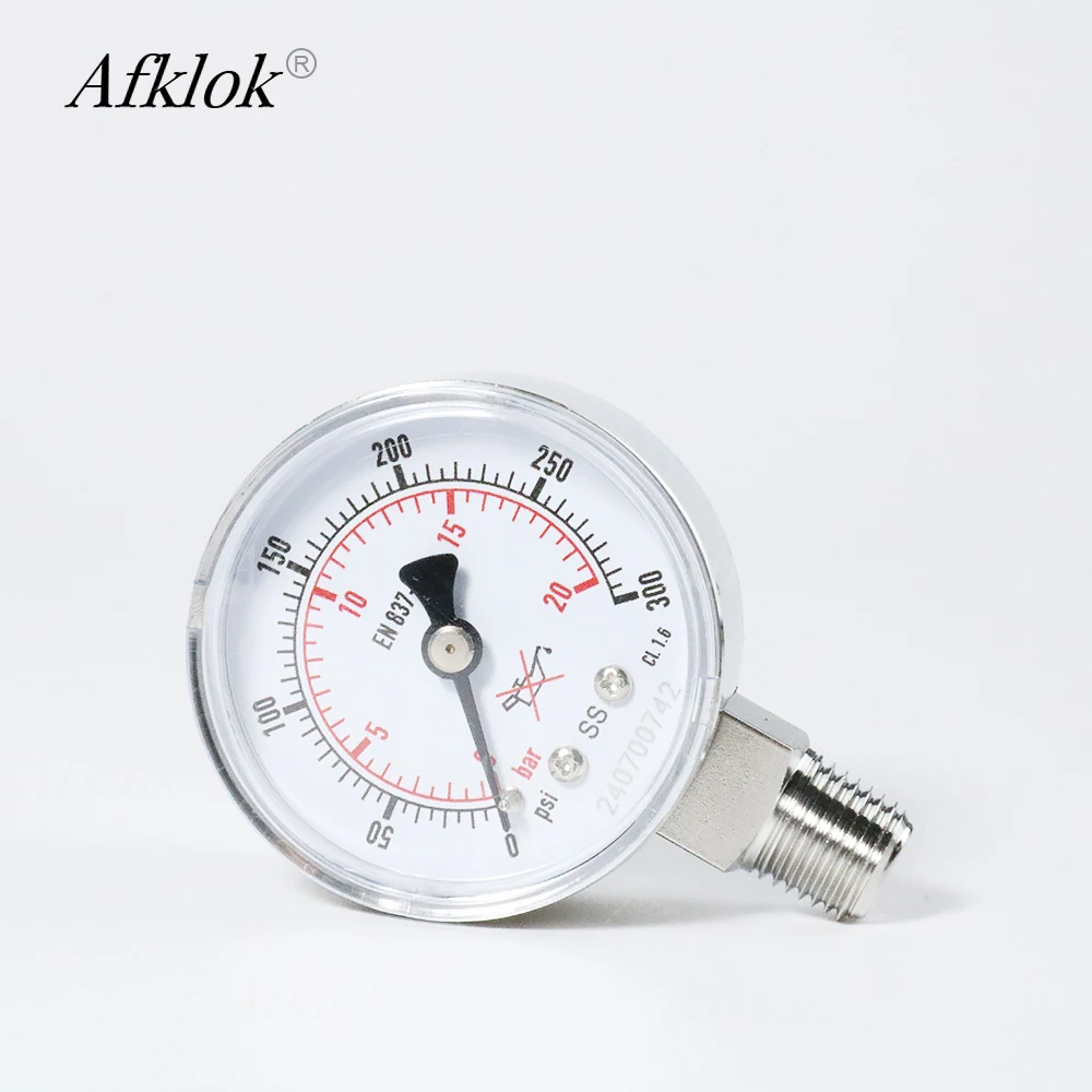 0-30psi/60psi/100psi/300psi/600psi/ Stainless Steel 304 1/4in Male Radial Pressure Gauge AFKLOK