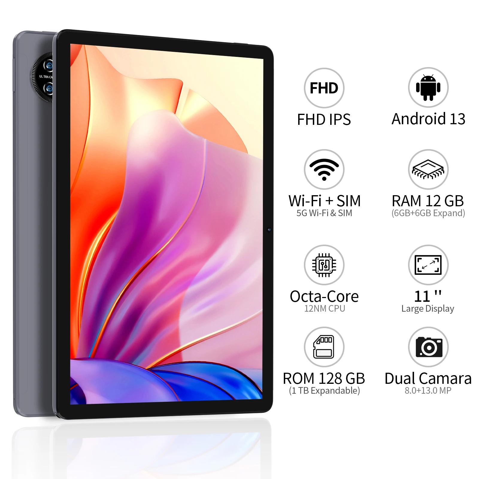 VASOUN 11-Inch Tablet - 12GB RAM, 256GB Storage, FHD Display