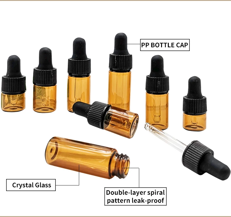 1ml 2ml 3ml 5ml Mini Glass Vials Dropper Bottle For Essential Oil