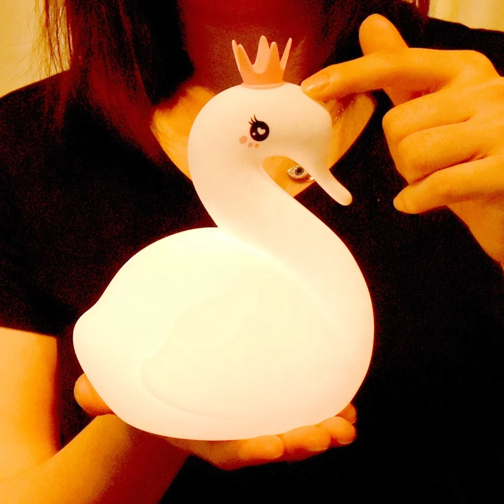Rechargeable Swan LED Night Light Mini Silicone Touch Lamp for Babies and Kids Switch Control