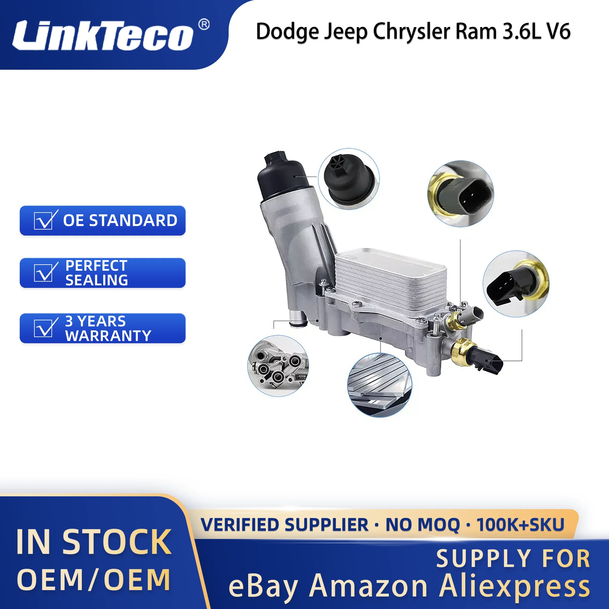 Linkteco High Quantity 926-959 Aluminum Engine Oil Filter Housing Fit for Dodge Jeep Chrysler Ram 3.6L V6 2011-2022 5184294AE