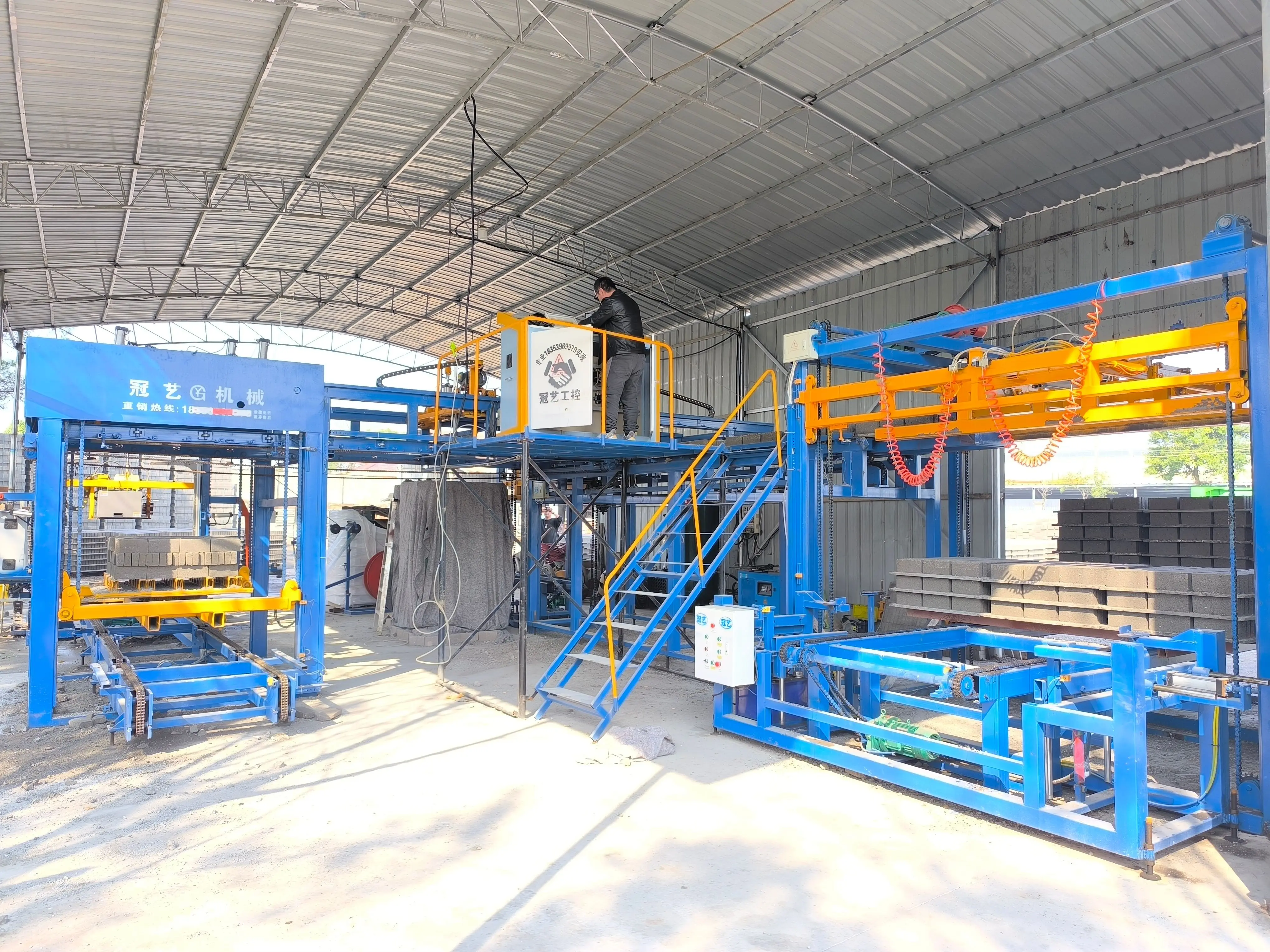 Automatic Brick Stacking and Wrapping Machine Concrete Block Stacking and Packaging Line factory