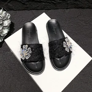 Outerwear slippers Women Platform Sequin fairy Line Beach Cool Slipper Flat Plus-size Women's Shoes 33-43