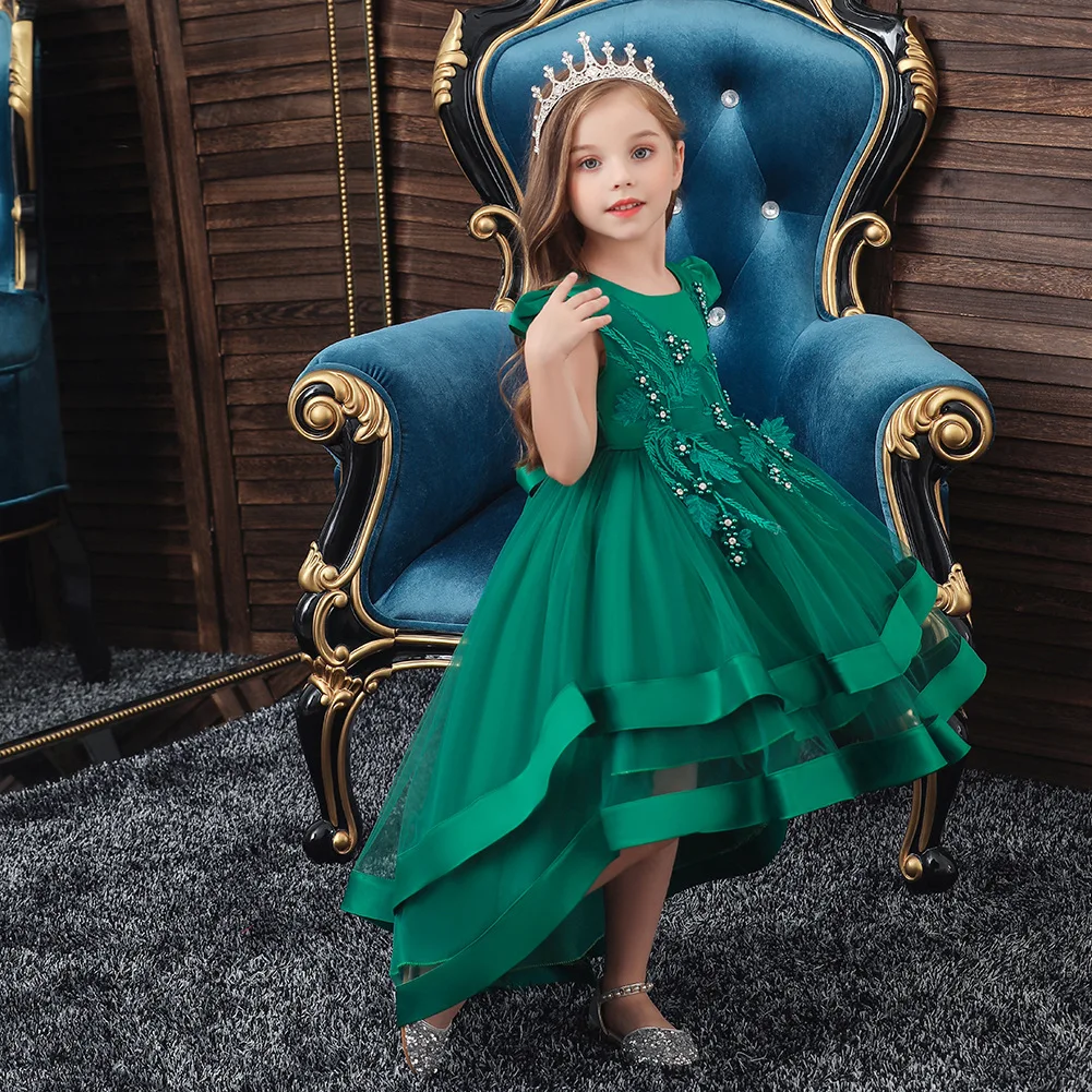 160Cm green princess girls dress for wedding birthday party with size 3-14  years x2120