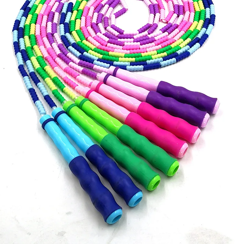 Adjustable Tanglefree Beaded Jump Rope Bamboo Joint Skipping Rope For