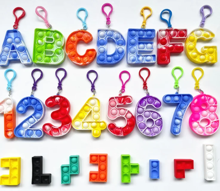 Wholesale Popular Popping Fidget Number Shape Building Blocks Puzzle Push Bubble Toys Keychain