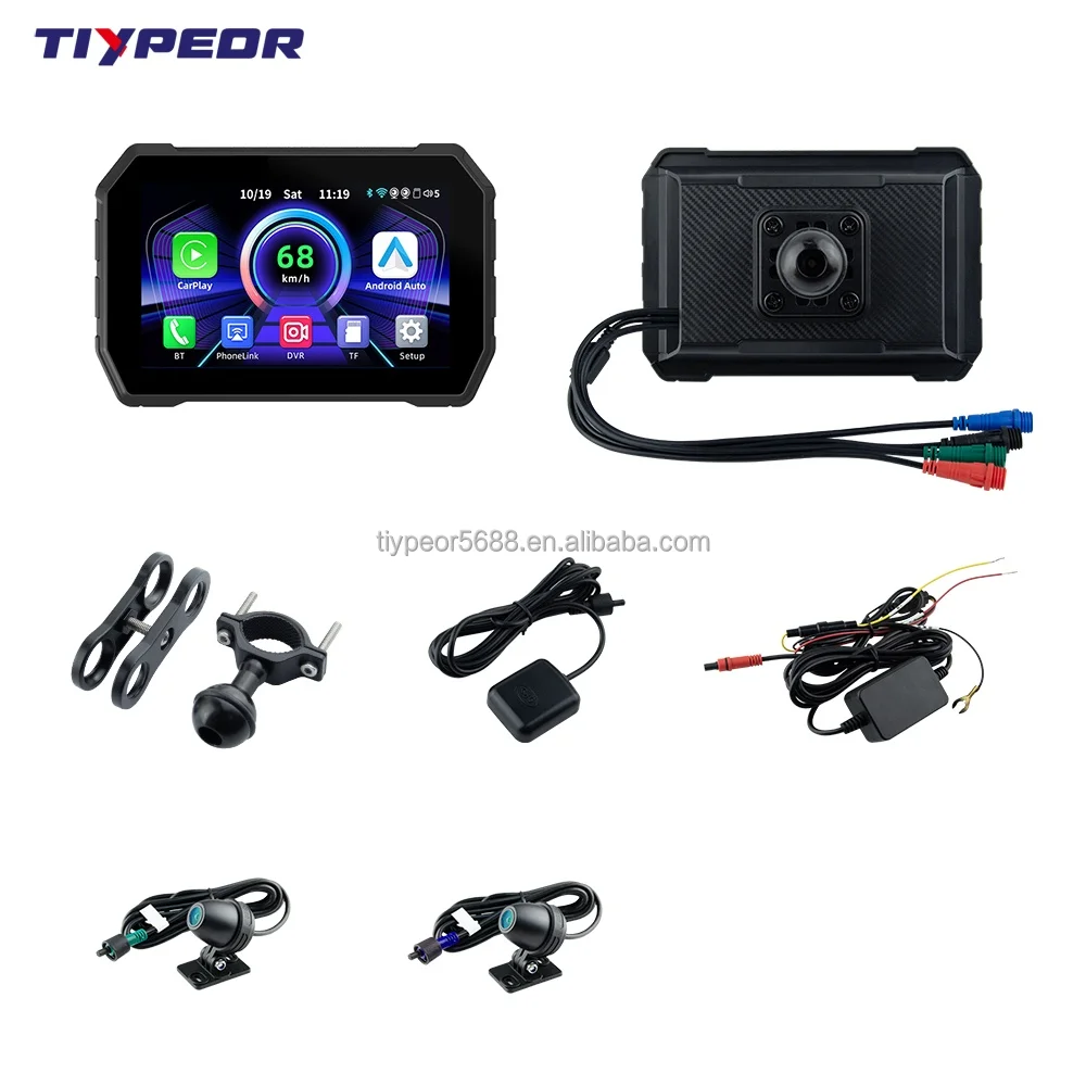 product tiypeor 5inch moto gps waterproof wireless android auto carplay portable motorcycle display screen navigation with dvr-4