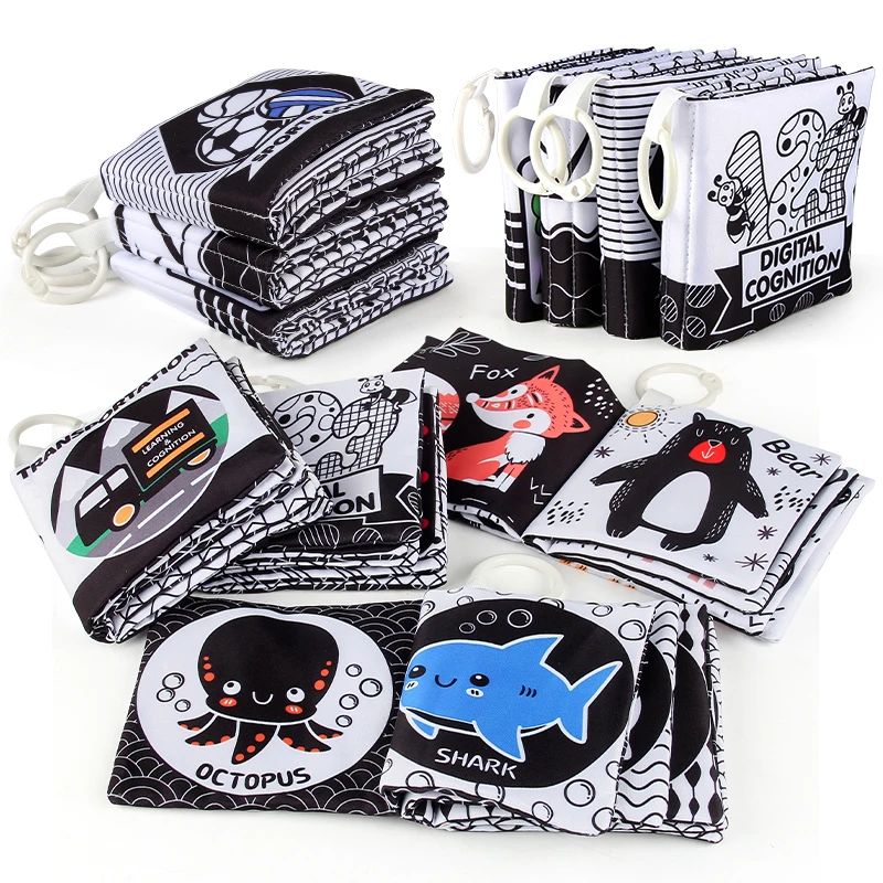 Montessori Learning Baby Cloth Book Toy Baby High Contrast Book Black and White Soft Cloth Book Sensory Toy for Toddlers