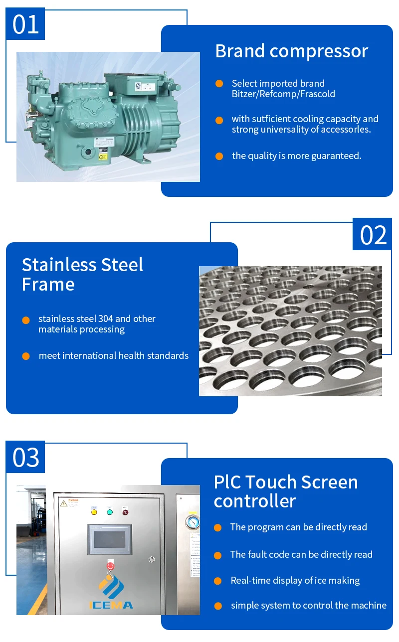1Ton Tube Ice Machine with 500kg Ice Storage 4.6KW Industrial R404a/R22 Ice Tube Maker